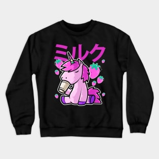 Cute Unicorn Japanese Kawaii Strawberry Milk Shake print Crewneck Sweatshirt